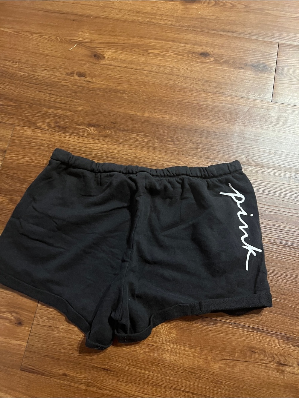PINK Victoria's Secret Black Lounge Shorts with White Script Logo